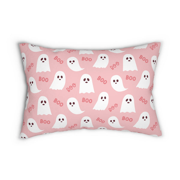 Pink Ghost Throw Pillow, Halloween Lumbar Pillow Outdoor