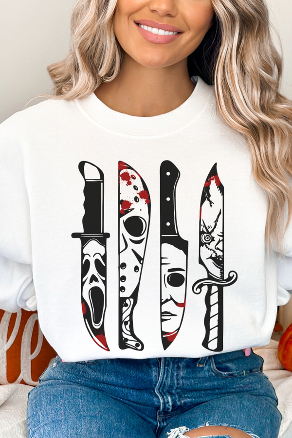 Knives Vintage Halloween Sweatshirt, Horror Movie Characters Sweatshirt