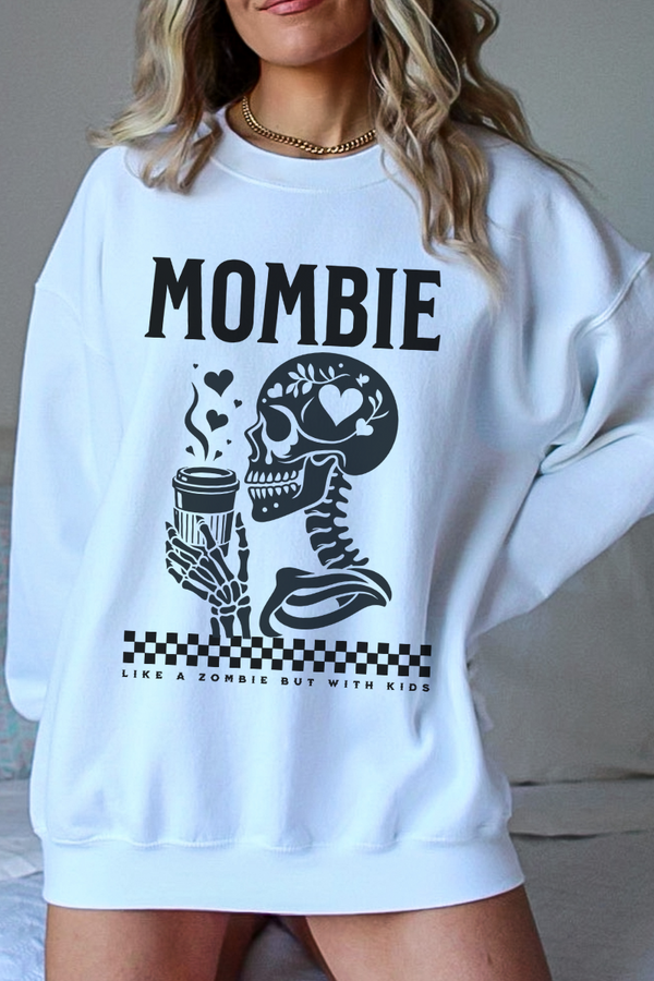 Skeleton Drinking Coffee Mombie Sweatshirt, Mombie Halloween Sweatshirt