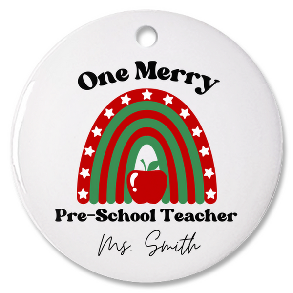 One Merry Pre-School Teacher Personalized Christmas Ornament, Gift For Teacher