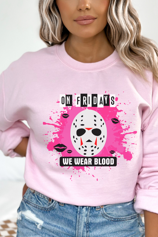 On Fridays We Wear Blood, Jason Voorhees Mask Halloween Sweatshirt