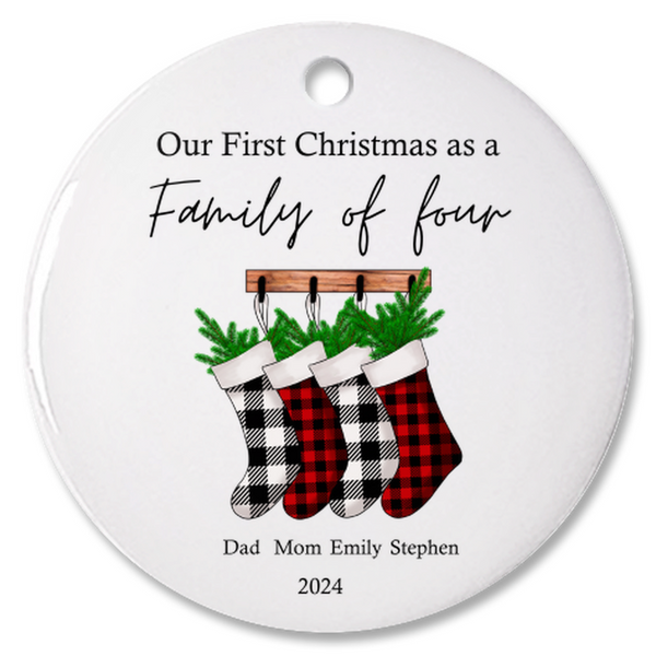 Family of 4 Personalized Christmas Ornament Stockings