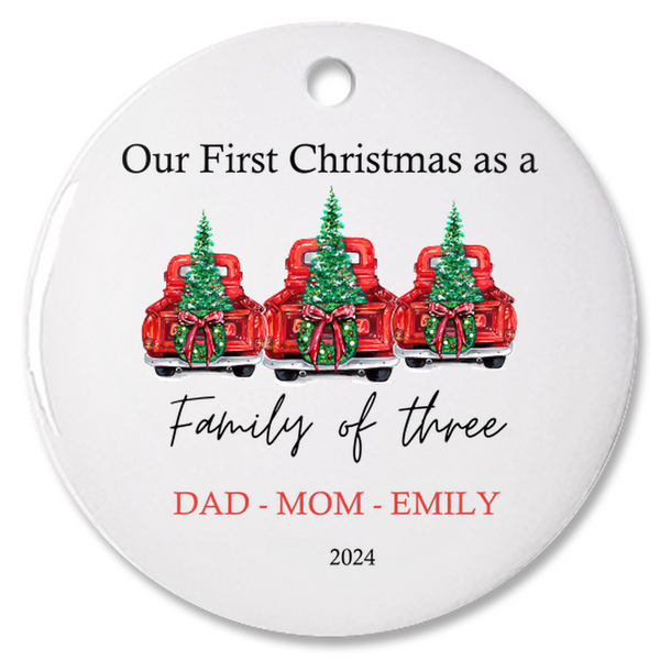 Family of 3 Personalized Christmas Ornaments