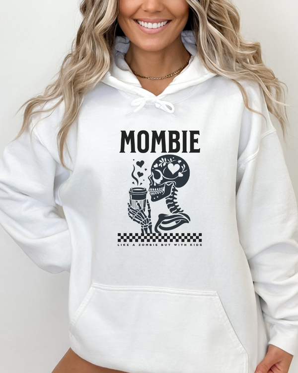 Mombie Halloween Hoodie, Skeleton Drinking Coffee Halloween Hoodie