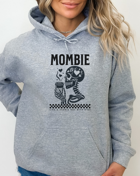 Mombie Halloween Hoodie, Skeleton Drinking Coffee Halloween Hoodie