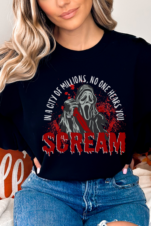 Scream Ghostface Halloween Sweatshirt, In A City Of Millions No One Hears You Scream