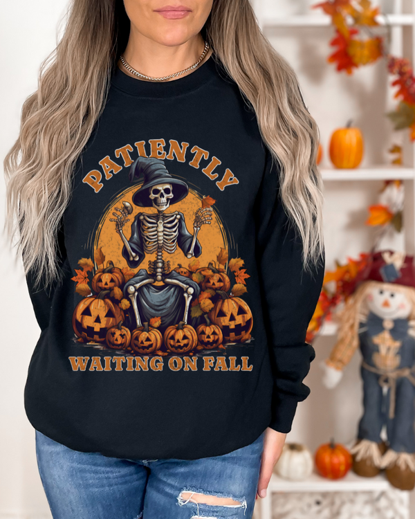 Patiently Waiting On Fall Sweatshirt, Black Women's Fall Sweater