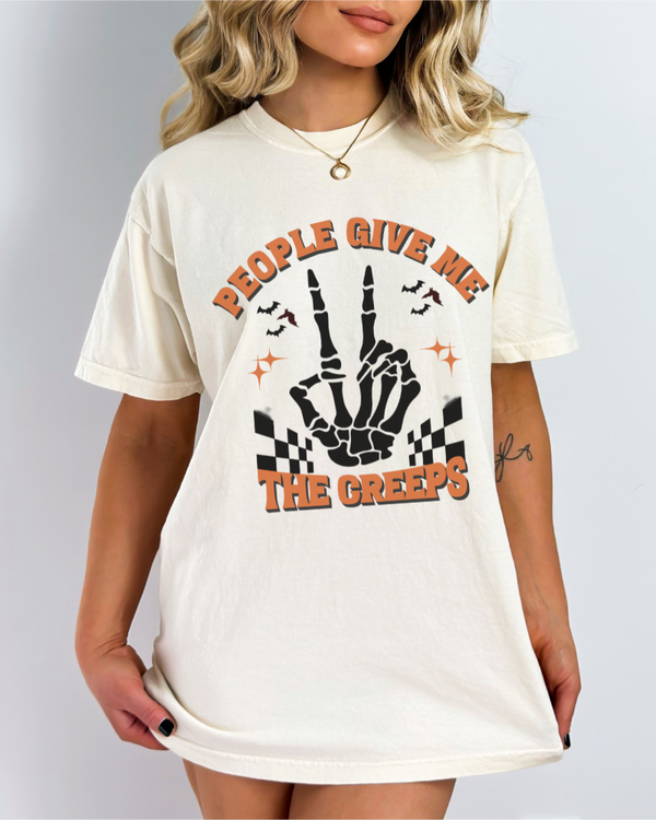 People Give Me The Creeps Halloween TShirt, Women's Skeleton Halloween Shirt