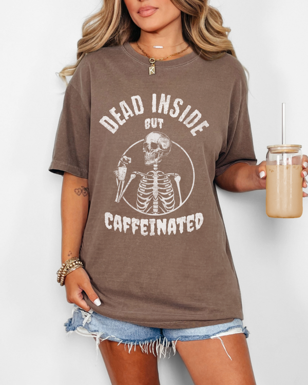 Dead Inside But Caffeinated TShirt, Skeleton Coffee Halloween Shirt