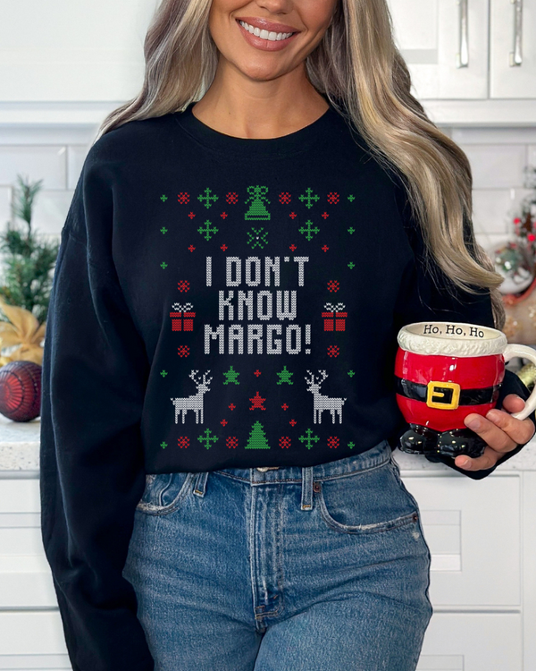 No sé sudadera de Margo, suéter de Navidad feo a juego, divertidos suéteres de Navidad para adultos