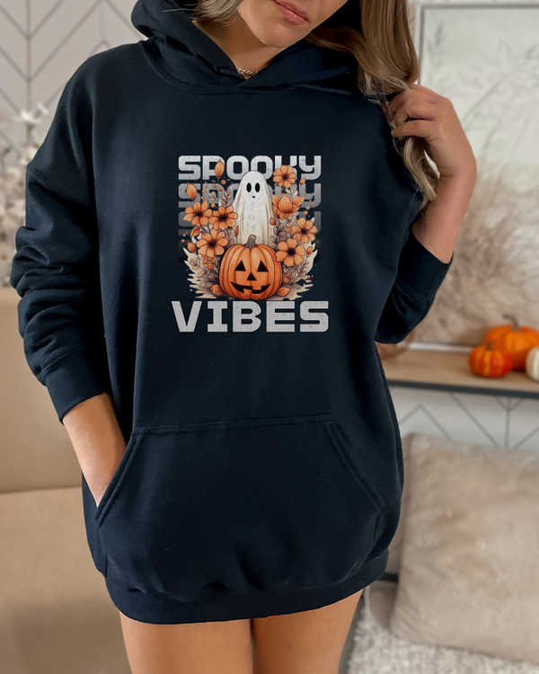 Ghost Spooky Vibes Hoodie, Pumpkin Halloween Hoodie