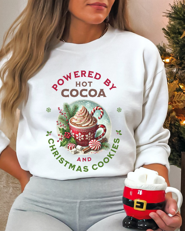 Powered By Hot Cocoa and Christmas Cookies Sweatshirt, Christmas Sweater