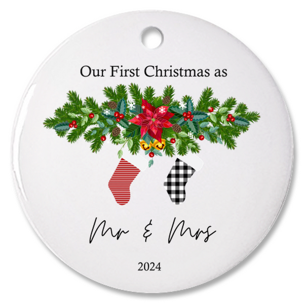 Our First Christmas As Mr and Mrs Personalized Christmas Ornament