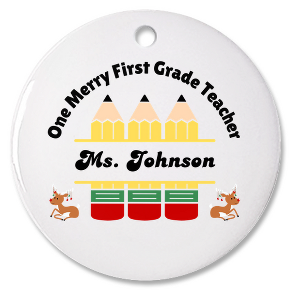 One Merry First Grade Teacher Personalized Christmas Ornament, Gift For Teacher