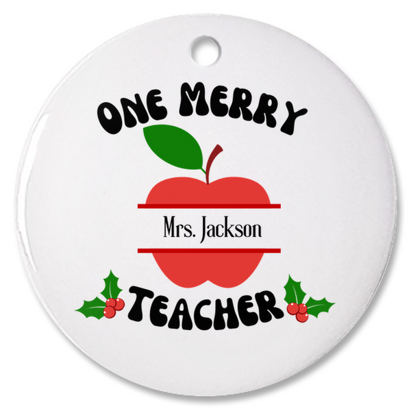 One Merry Teacher Personalized Christmas Ornament