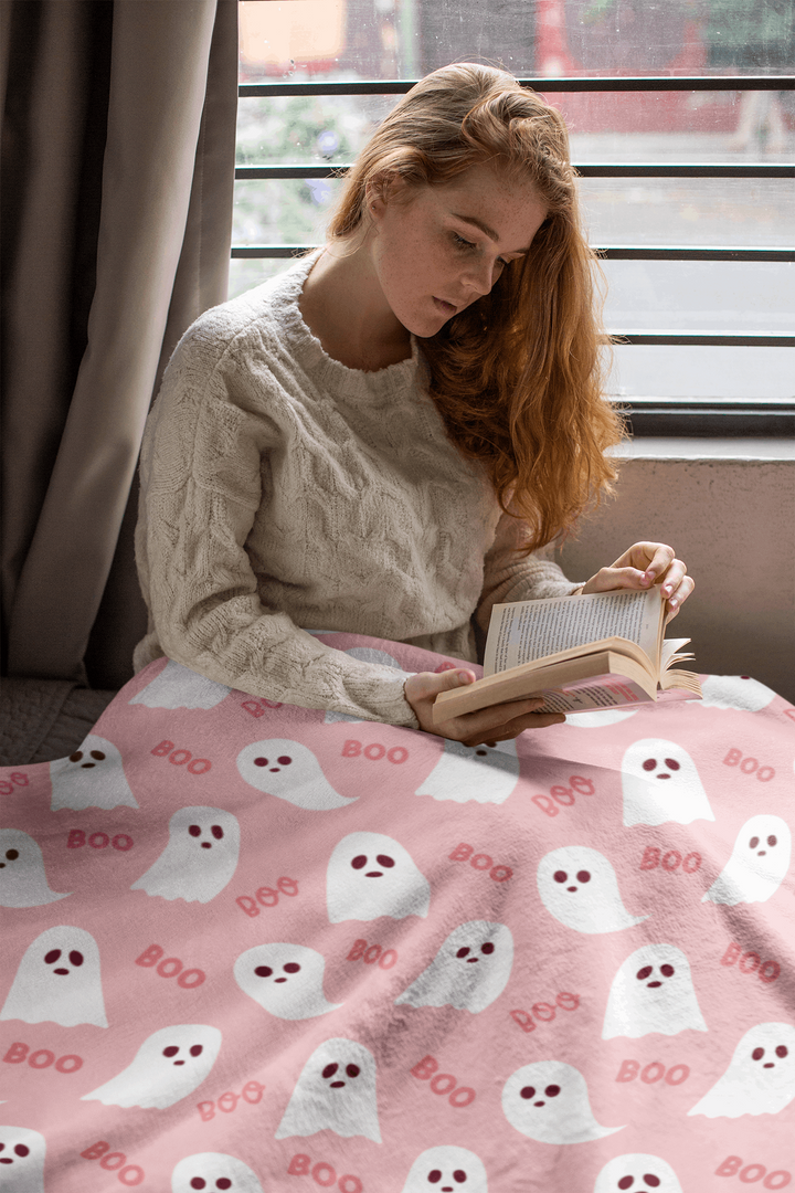 Boo Pink Ghost Blanket, Halloween Throw Blanket