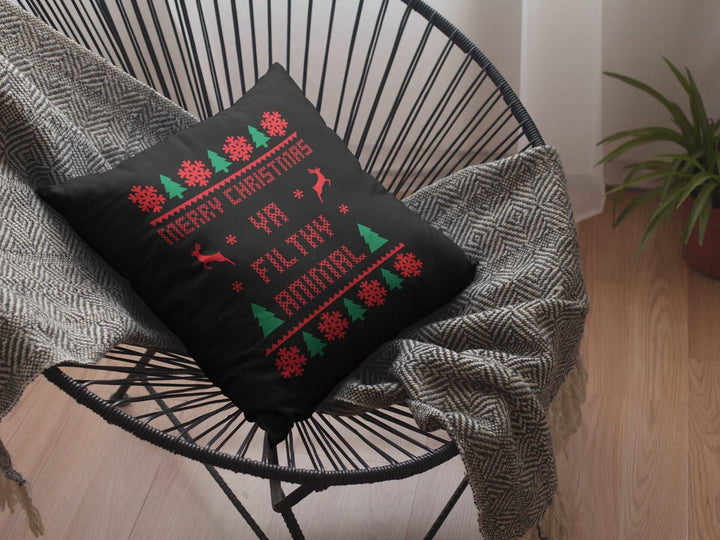 Christmas Pillow Cover, Home Alone Gifts, Merry Christmas Ya Filthy Animal Throw Pillow SheCustomDesigns