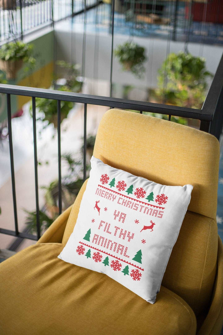 Christmas Pillow Cover, Home Alone Gifts, Merry Christmas Ya Filthy Animal Throw Pillow SheCustomDesigns