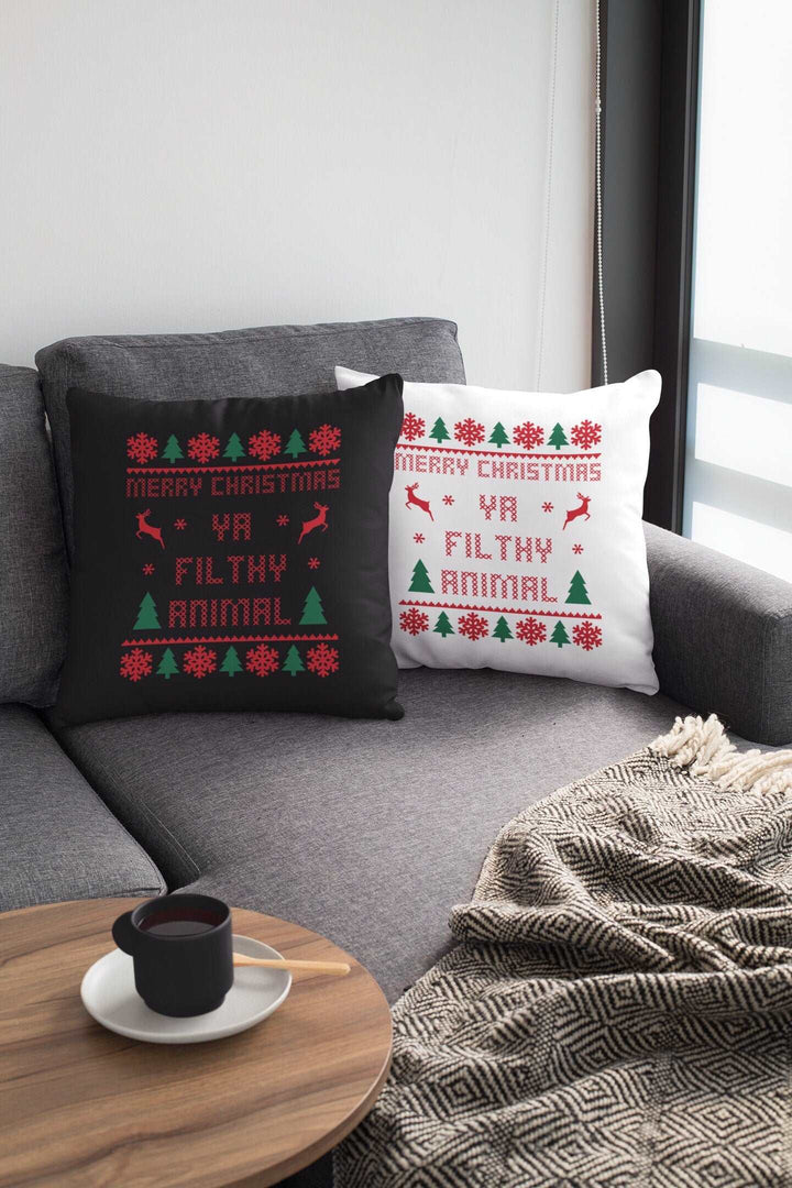 Christmas Pillow Cover, Home Alone Gifts, Merry Christmas Ya Filthy Animal Throw Pillow SheCustomDesigns