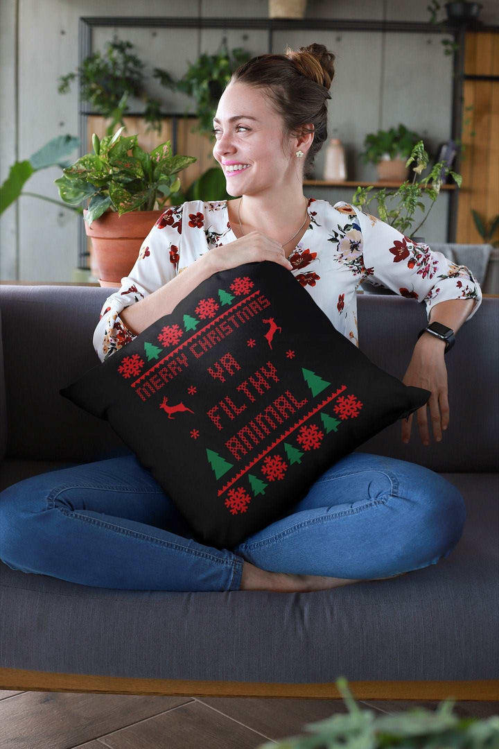 Christmas Pillow Cover, Home Alone Gifts, Merry Christmas Ya Filthy Animal Throw Pillow SheCustomDesigns