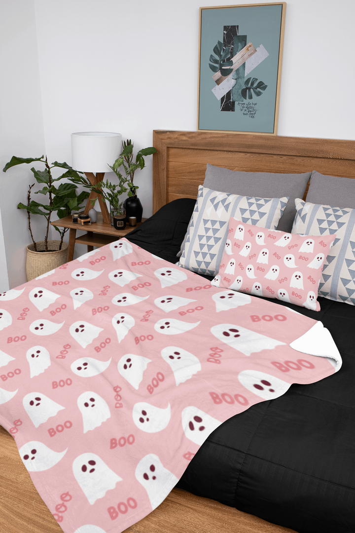 Boo Pink Ghost Blanket, Halloween Throw Blanket