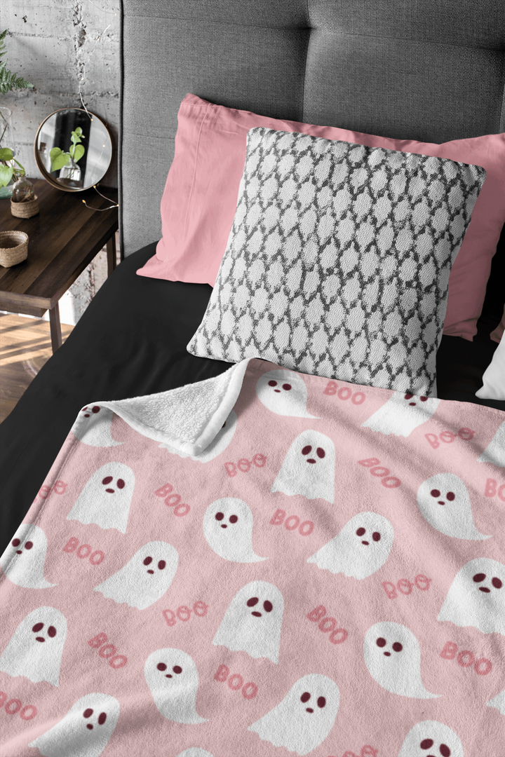 Boo Pink Ghost Blanket, Halloween Throw Blanket