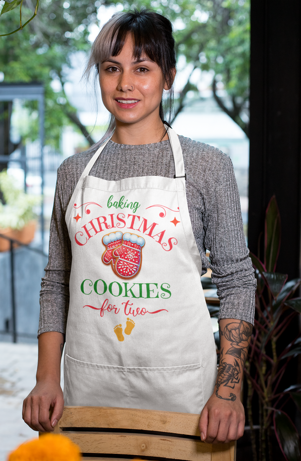 Pregnancy Announcement Apron, Baking Christmas Cookies For Two, Christmas Baking Apron, Gift for Baker