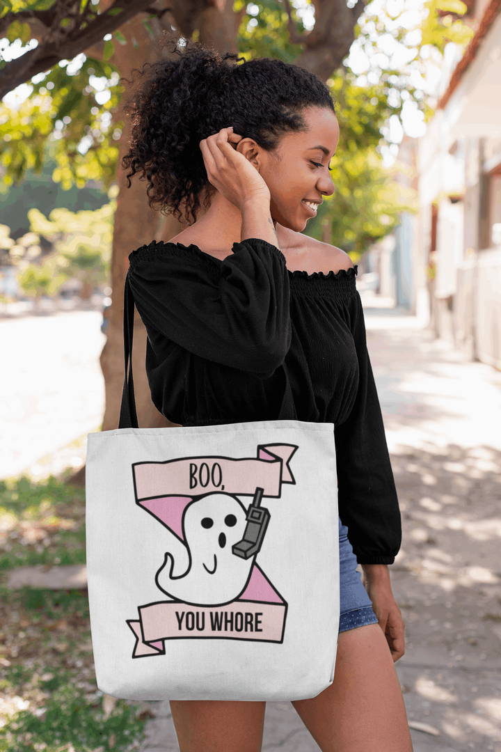 Boo You W***e Halloween Canvas Tote Bag, Halloween Ghost Bag