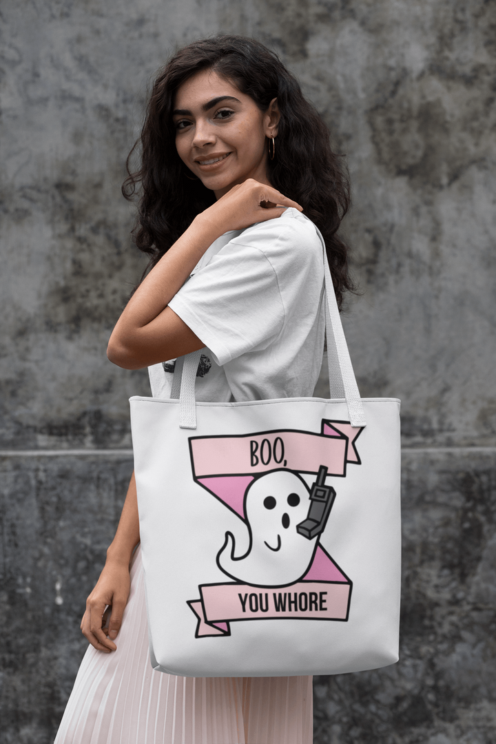 Boo You W***e Halloween Canvas Tote Bag, Halloween Ghost Bag