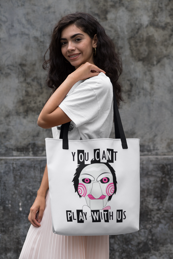 You Cant Play With Us Canvas Saw Canvas Tote Bag, Saw Halloween Bag