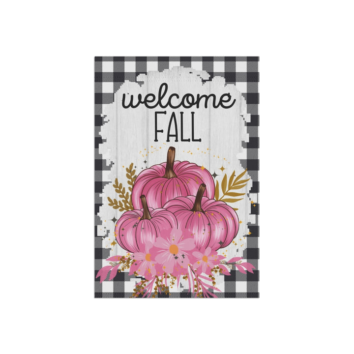 Pink Pumpkins Welcome Fall Flag For House, Buffalo Plaid Garden Flag For Fall, Fall Garden Flags, Burlap Garden Flag, Burlap House Flag SheCustomDesigns