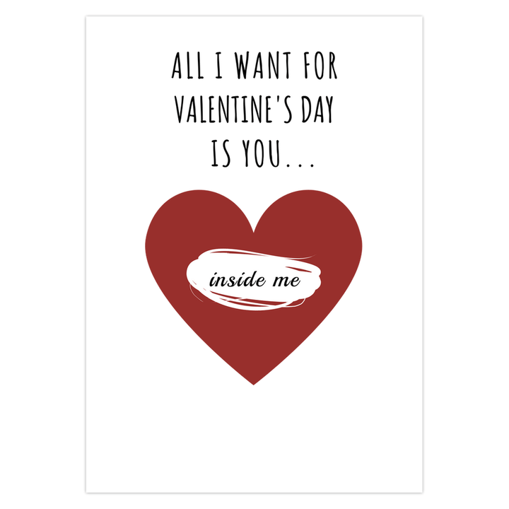 All I Want For Valentines Day Is You Inside Me Card, Rude Valentine Cards SheCustomDesigns