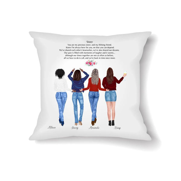Personalized Throw Pillow, 4 Best Friends Pillow Personalized, Personalized Pillow Cover, Gift For Best Friends, Birthday Gift For Sister SheCustomDesigns