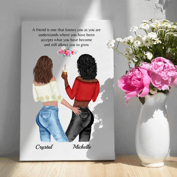 Best Friend Gift Personalized, Best Friend Canvas Personalized With 2 Women Holding Waist SheCustomDesigns