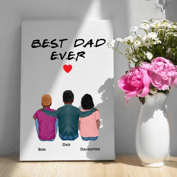 Father's Day Gift Personalized, Fathers Day Gift From Daughter, Family Portrait Illustration Best Dad Ever Canvas SheCustomDesigns