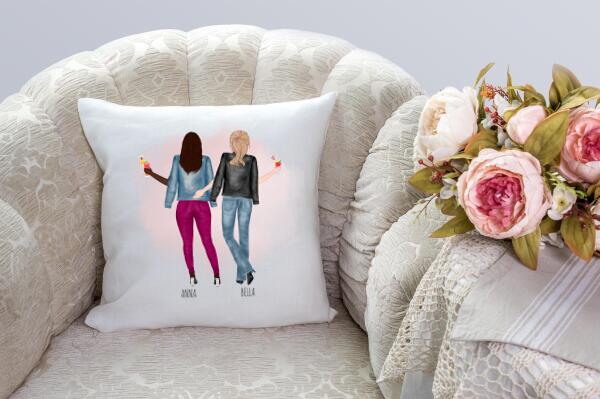 Personalized Throw Pillow, Best Friend Pillows Personalized With 2 Women Celebrating SheCustomDesigns