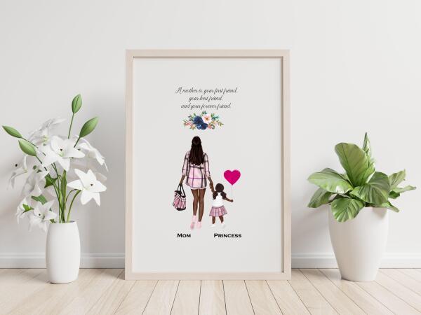 Digital Portrait Of Mom And Daughter, Gifts For Daughter, Custom Wall Art Print, Birthday Gift For Daughter, Gift To Daughter From Mom SheCustomDesigns