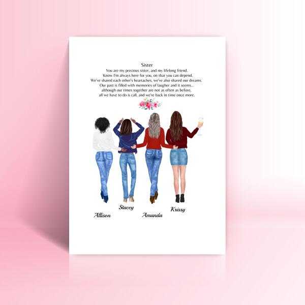 Simple Best Friend Gifts, 4 Friends Custom Wall Art Digital Download, Best Friend Gift Personalized SheCustomDesigns
