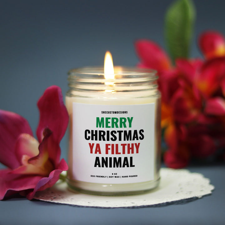 Merry Christmas Ya Filthy Animal Candle, Funny Christmas Candles SheCustomDesigns