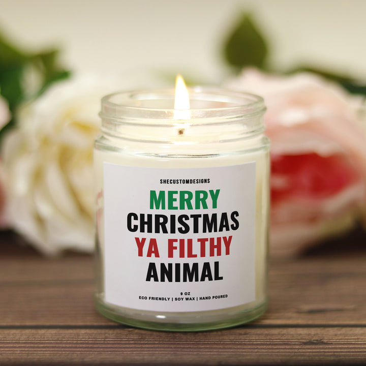 Merry Christmas Ya Filthy Animal Candle, Funny Christmas Candles SheCustomDesigns