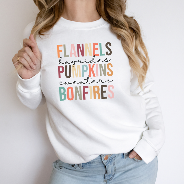 Flannels Pumpkins Bonfires Sweatshirt, Fall Sweater Womens, Fall Shirts, Fall Sweater Plus Size SheCustomDesigns