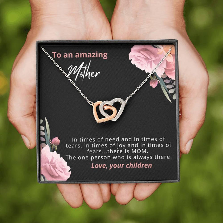 Mothers Day Gift From Children, Gift For Mom On Mothers Day, Interlocked Heart Necklace To Mom From Children SheCustomDesigns
