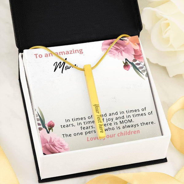 Christmas Gift For Mom From Son, Mothers Day Gift To Mom From Son, Personalized Vertical Bar Name Necklace For Mom SheCustomDesigns