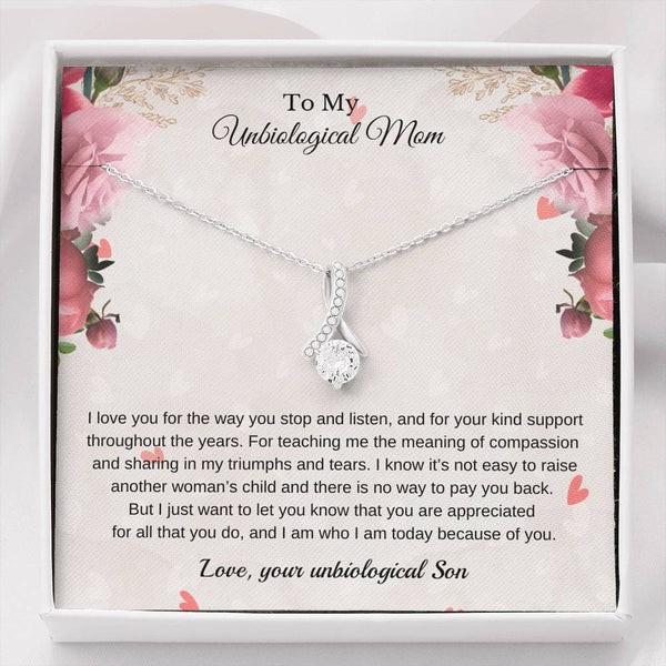 Gift Idea For Stepmom, Bonus Mom Gift, CZ Ribbon Necklace Bonus Mom Gift SheCustomDesigns