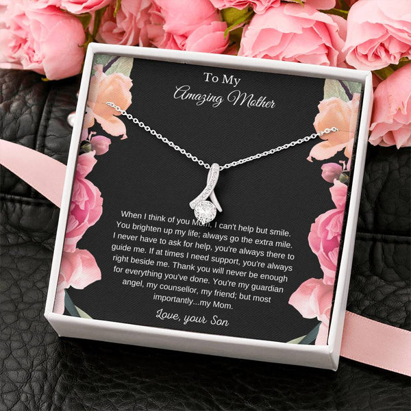 Gift For Mom From Son, Birthday Gift For Mom, Gift For Mom On Valentine's Day, CZ Ribbon Necklace For Mom From Son SheCustomDesigns