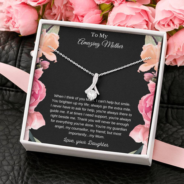 Gift For Mom From Daughter, Birthday Gift For Mom, Gift For Mom On Valentine's Day, CZ Ribbon Necklace For Mom From Daughter SheCustomDesigns