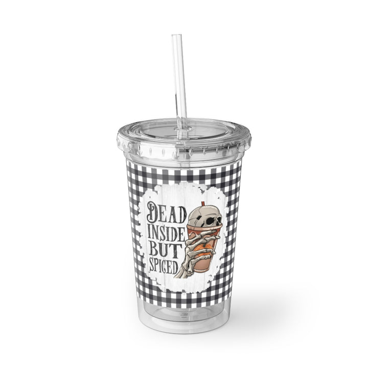 Dead Inside But Spiced, 16oz Plastic Cup With Lid, Halloween Tumbler Cups, Plastic Cup Reusable, Plastic Cups With Lids Clear SheCustomDesigns