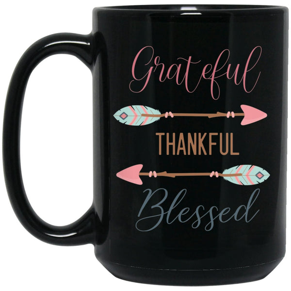 Grateful Thankful Blessed Mug, Cute Fall Mug, Thanksgiving Mug, Gifts For Friends, Thankful Autumn Coffee Mug SheCustomDesigns