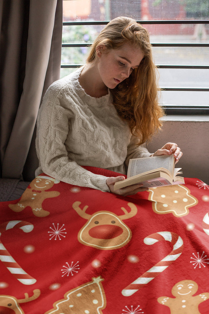 Reindeer Gingerbread Man Christmas Blanket, Family Christmas Blanket Throw, Christmas Gift SheCustomDesigns