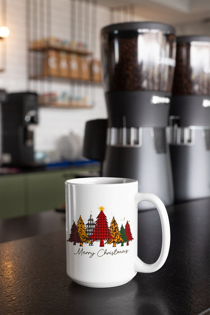 Merry Christmas Pine Trees Mug, Christmas Gift, Merry Christmas Mug, Ceramic Coffee Mugs, Hot Chocolate Mug SheCustomDesigns
